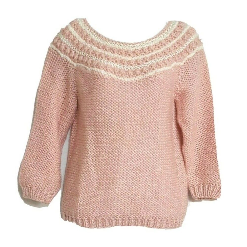 Vintage Hand Knit Sweater Pink Popcorn Its Pure Gould S Pullover Cottage Core